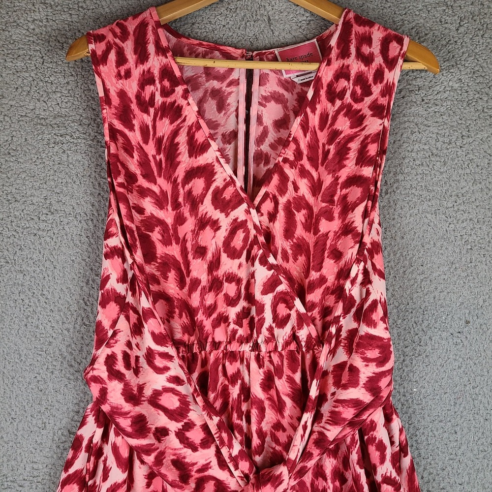 Kate Spade Panthera Tie Waist Wide Leg Jumpsuit Pink Animal Print Size Large - Picture 2 of 9